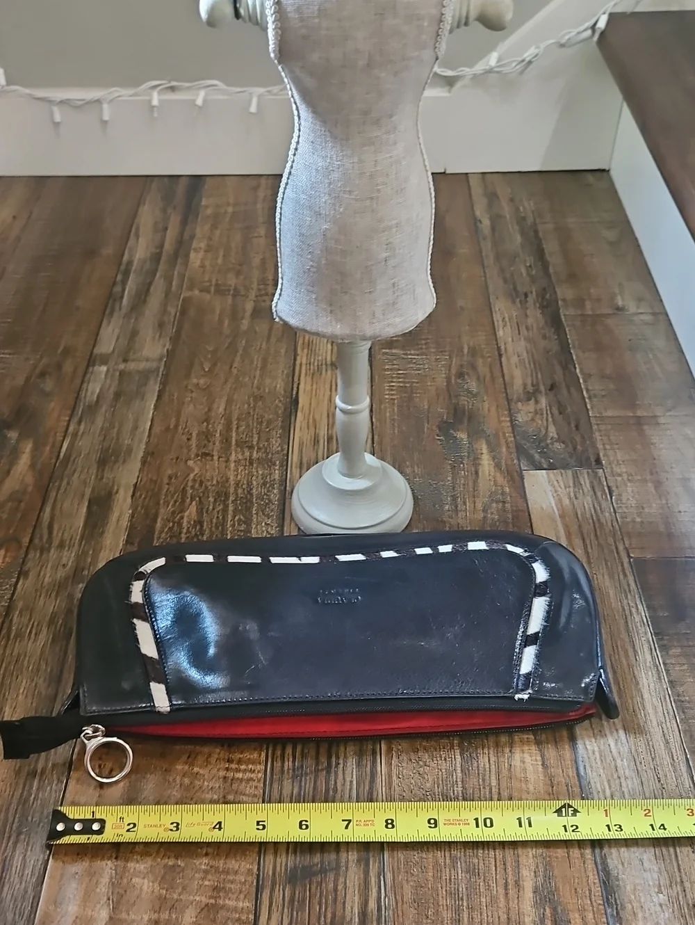 Claudia Pirenze Italian Leather /‎ Calf Hair Black Clutch with Zebra-Trim Accent